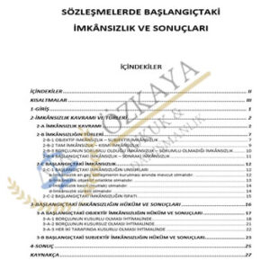 SÖZLEŞMELERDE BAŞLANGIÇTAKİ İMKÂNSIZLIK VE SONUÇLARI